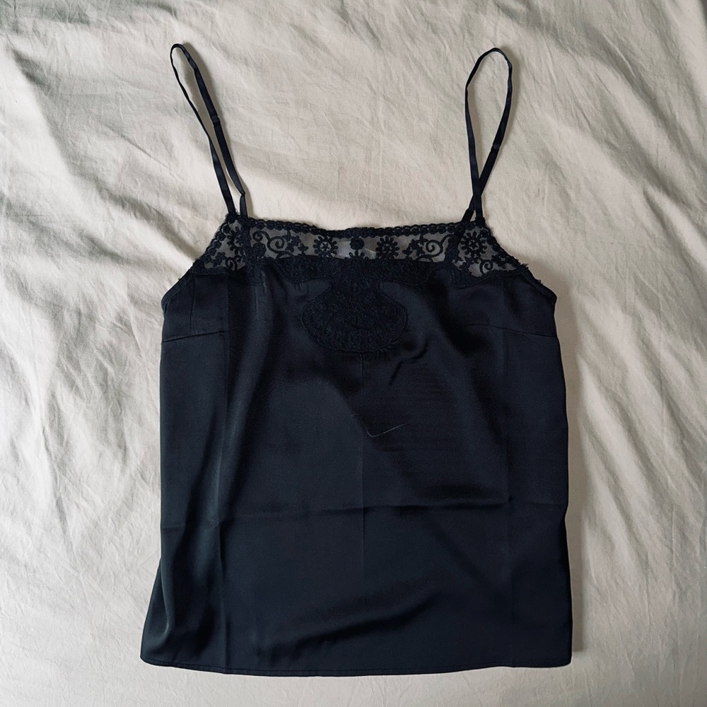 NWT H&M Satin Top with Lace Details Black Camisole Tank New